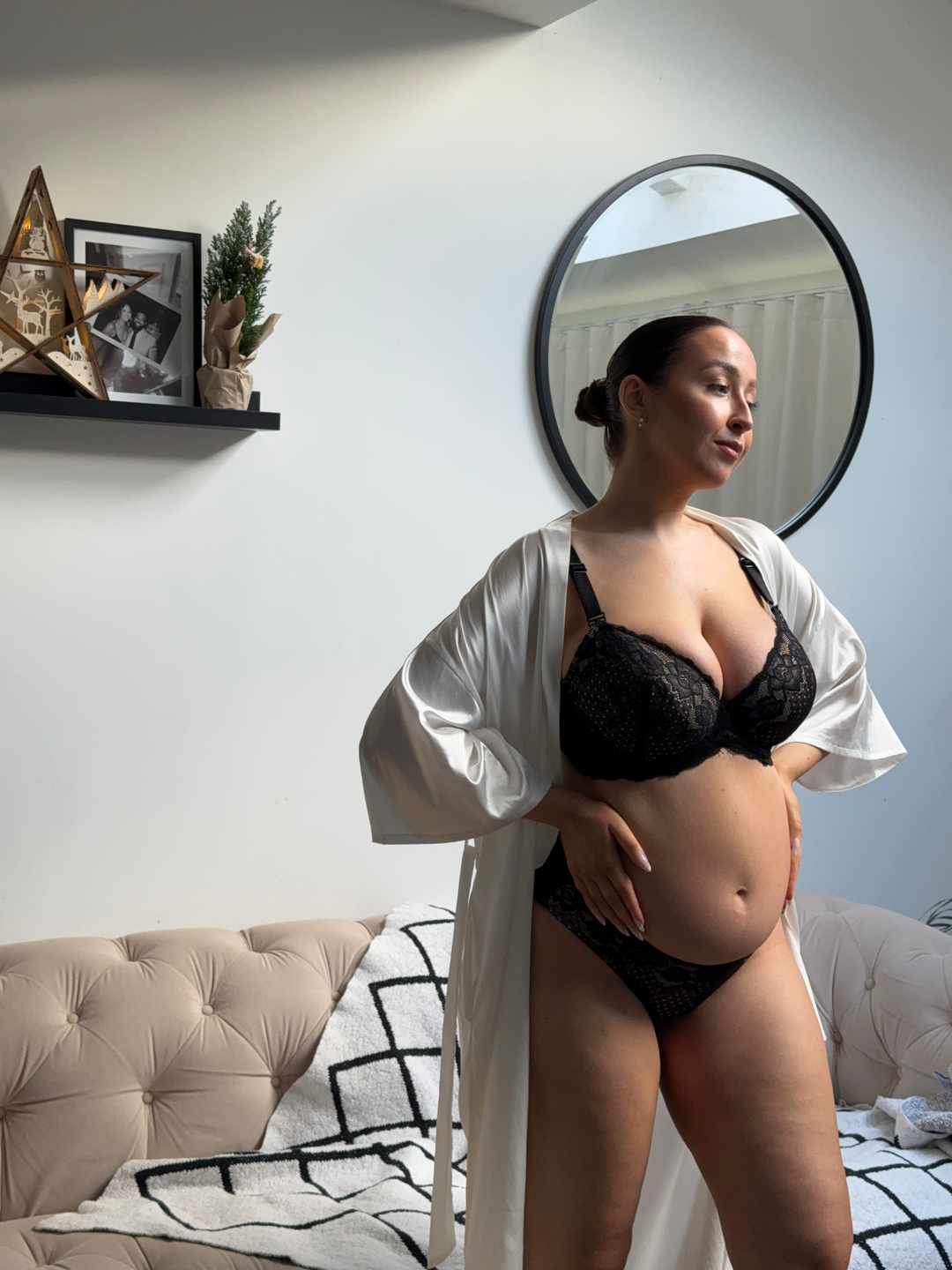 Pregnant woman wearing a JulieMay organic cotton and silk bra