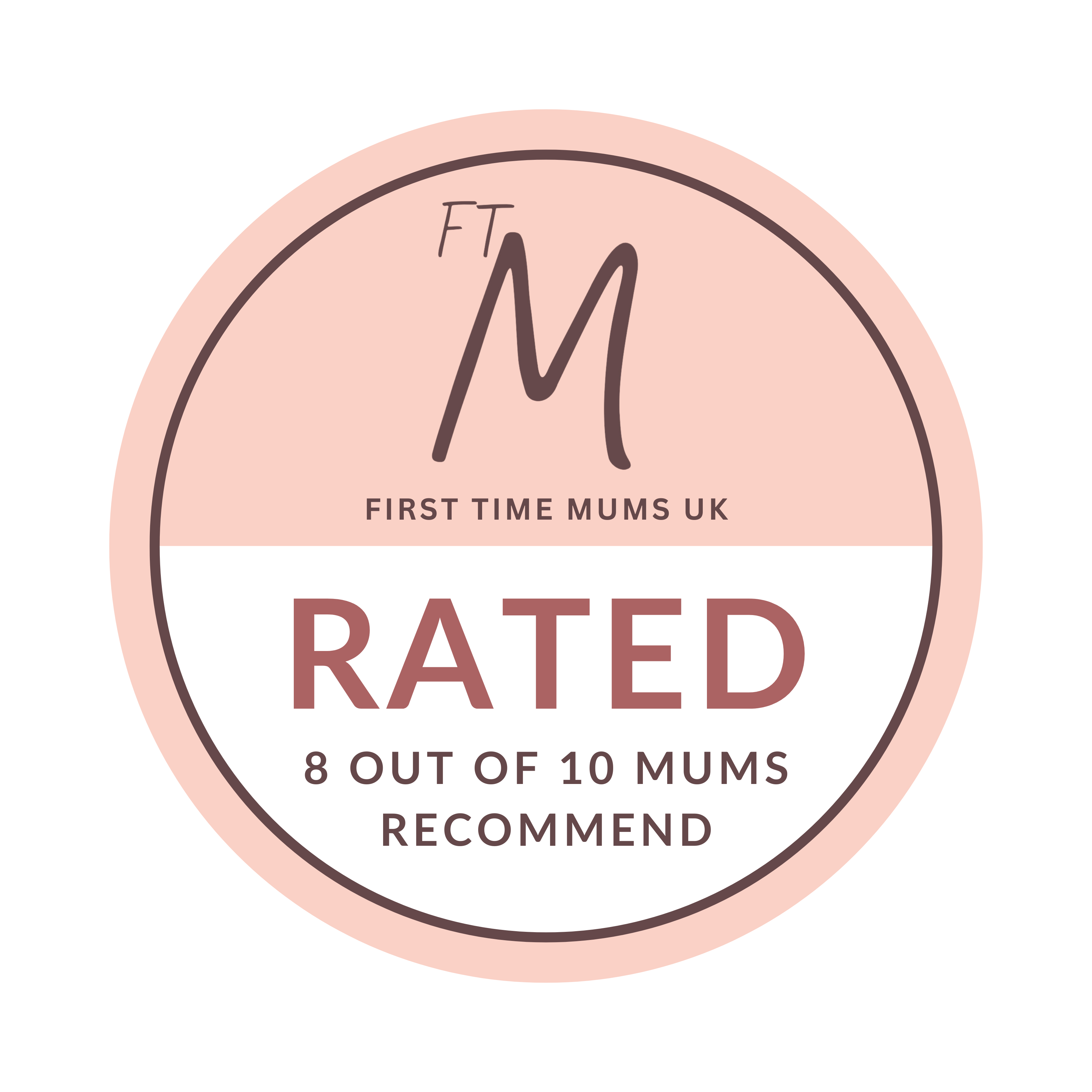 First Time Mums UK — rated 8 out of 10 mums recommend badge