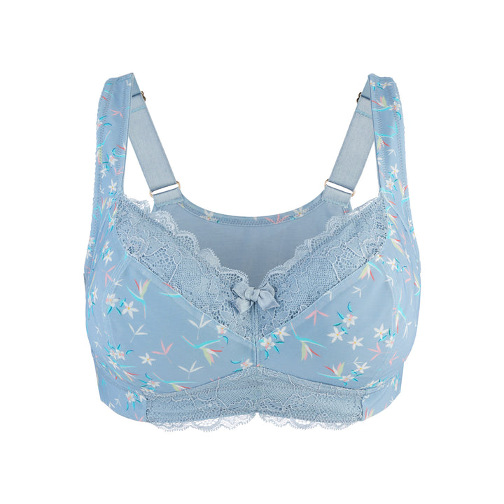 Pale blue floral organic cotton bra