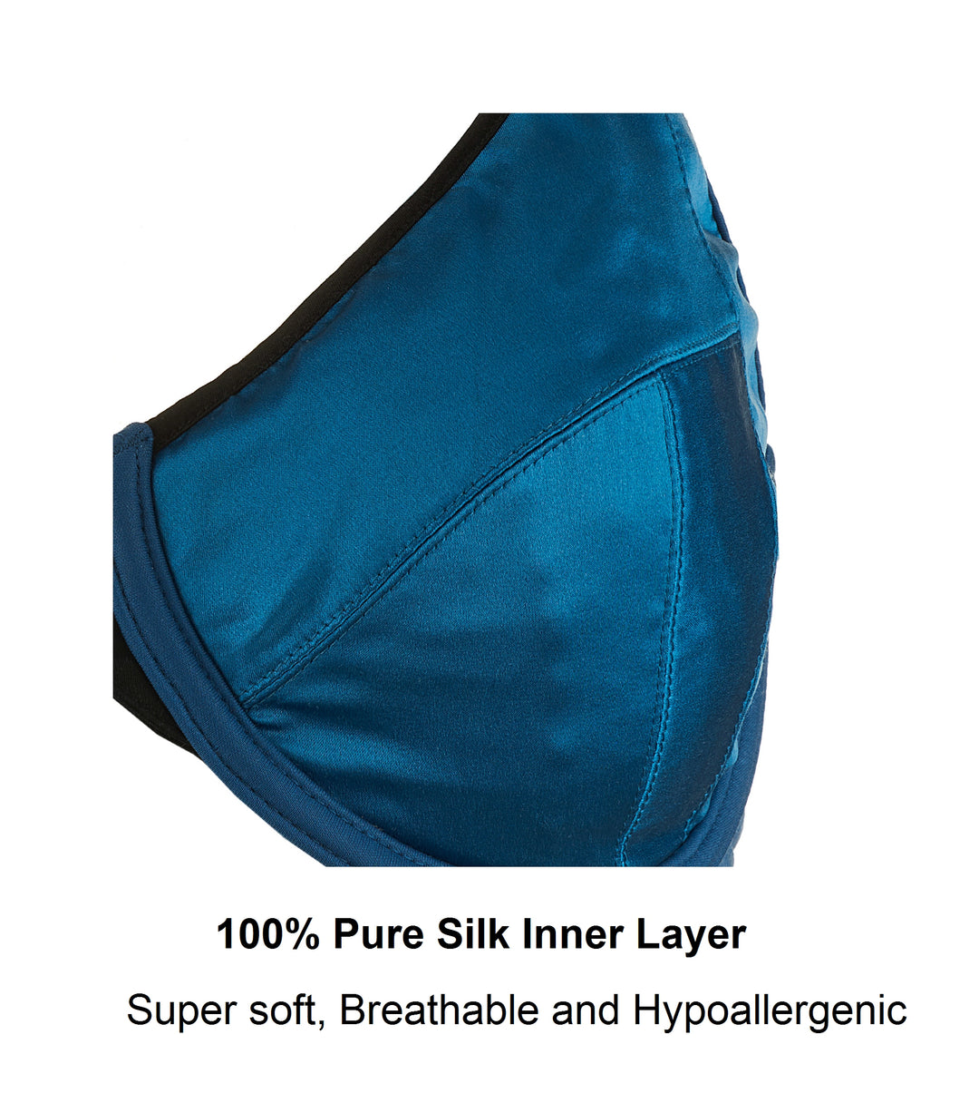 Elysia Navy Blue Silk and Organic Cotton Front Closure Full Cup Underwired Bra, cup detail – Juliemay Lingerie