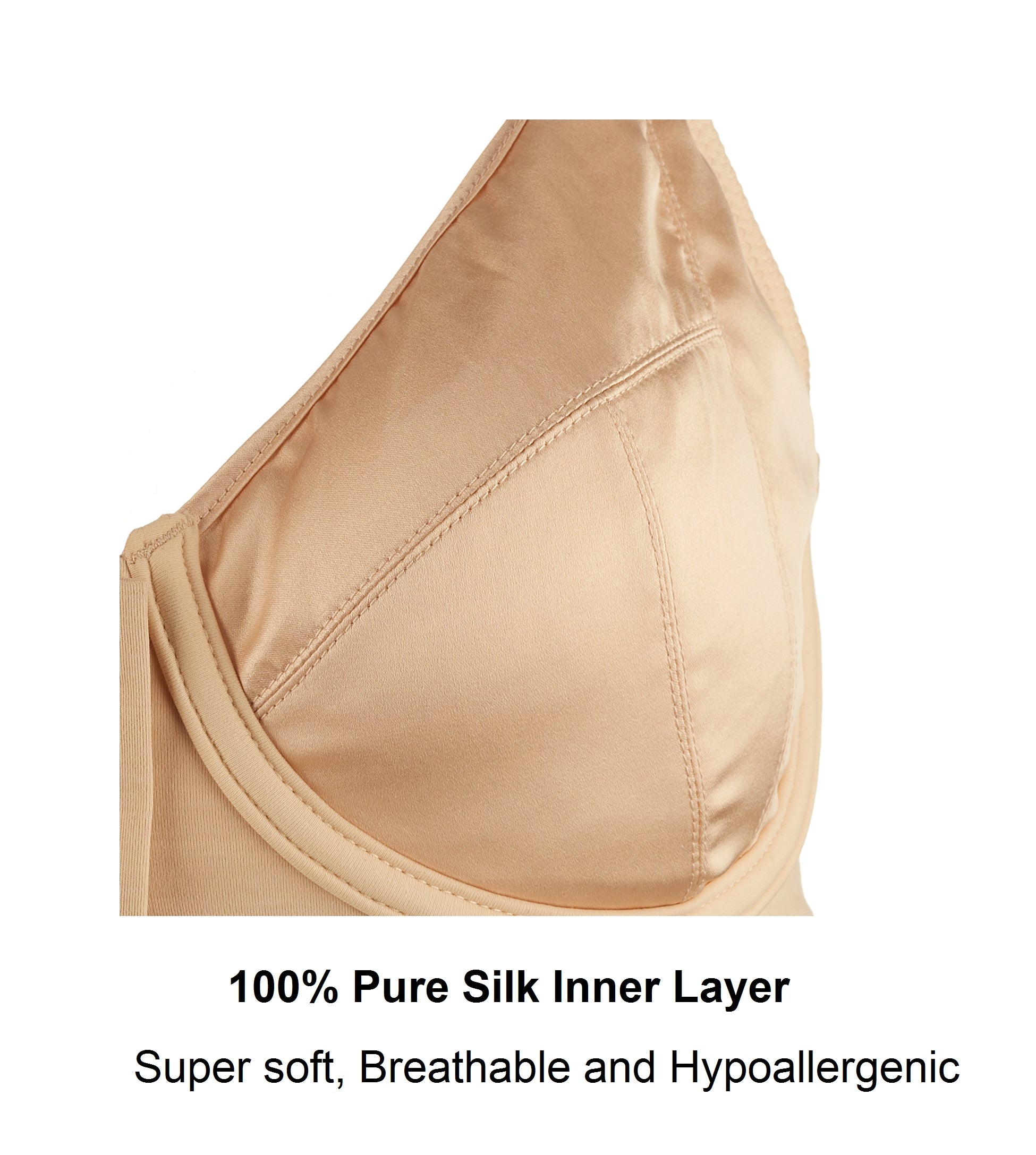 Grace - Peach Silk & Organic Cotton Lace Front Zip Non Wired Bra