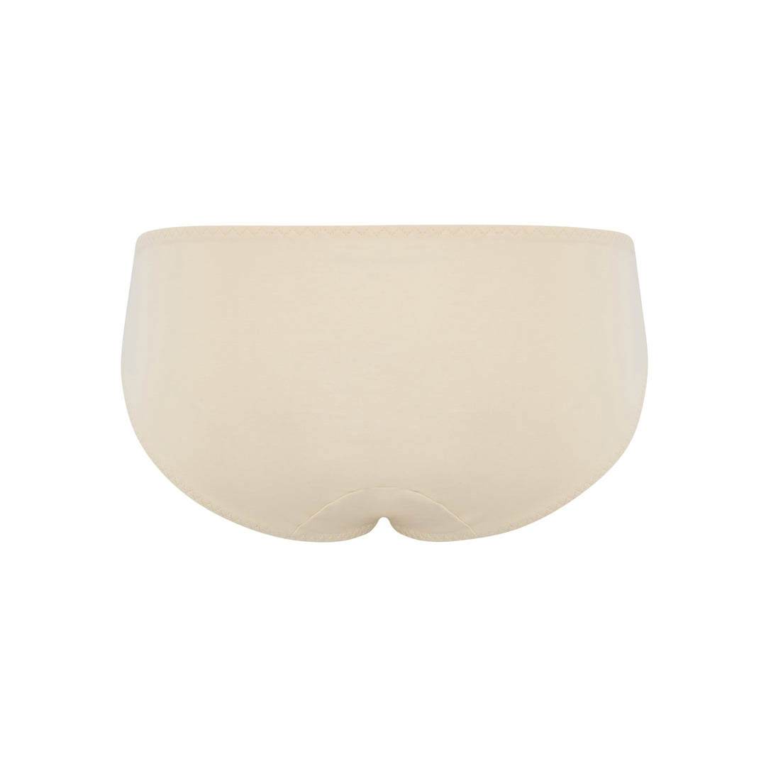 Ashley Luxe organic cotton and silk brief in beige, back view, JulieMay Lingerie