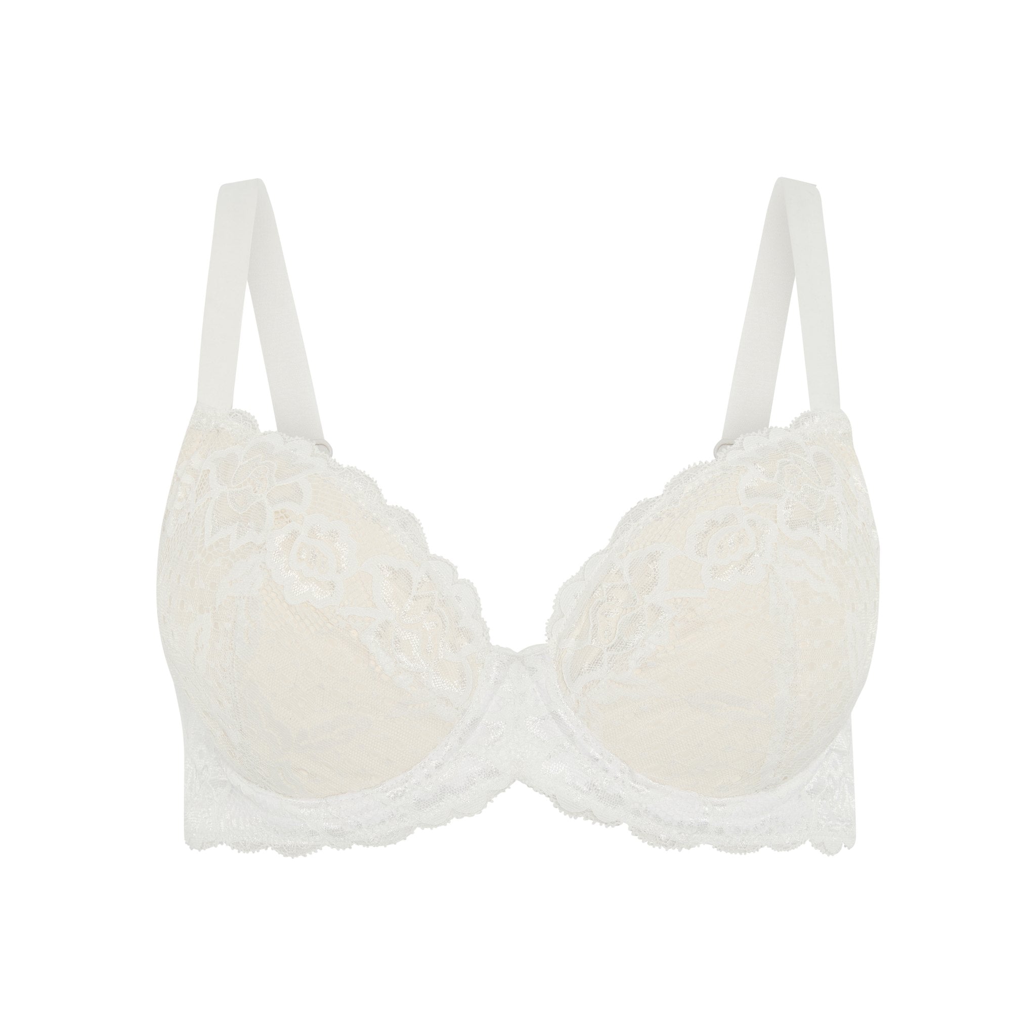 Debbie lace silk and organic cotton plunge bra in white, front view, JulieMay Lingerie