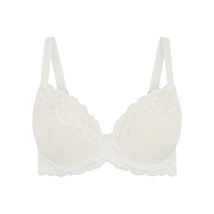 Debbie lace silk and organic cotton plunge bra in white, front view, JulieMay Lingerie