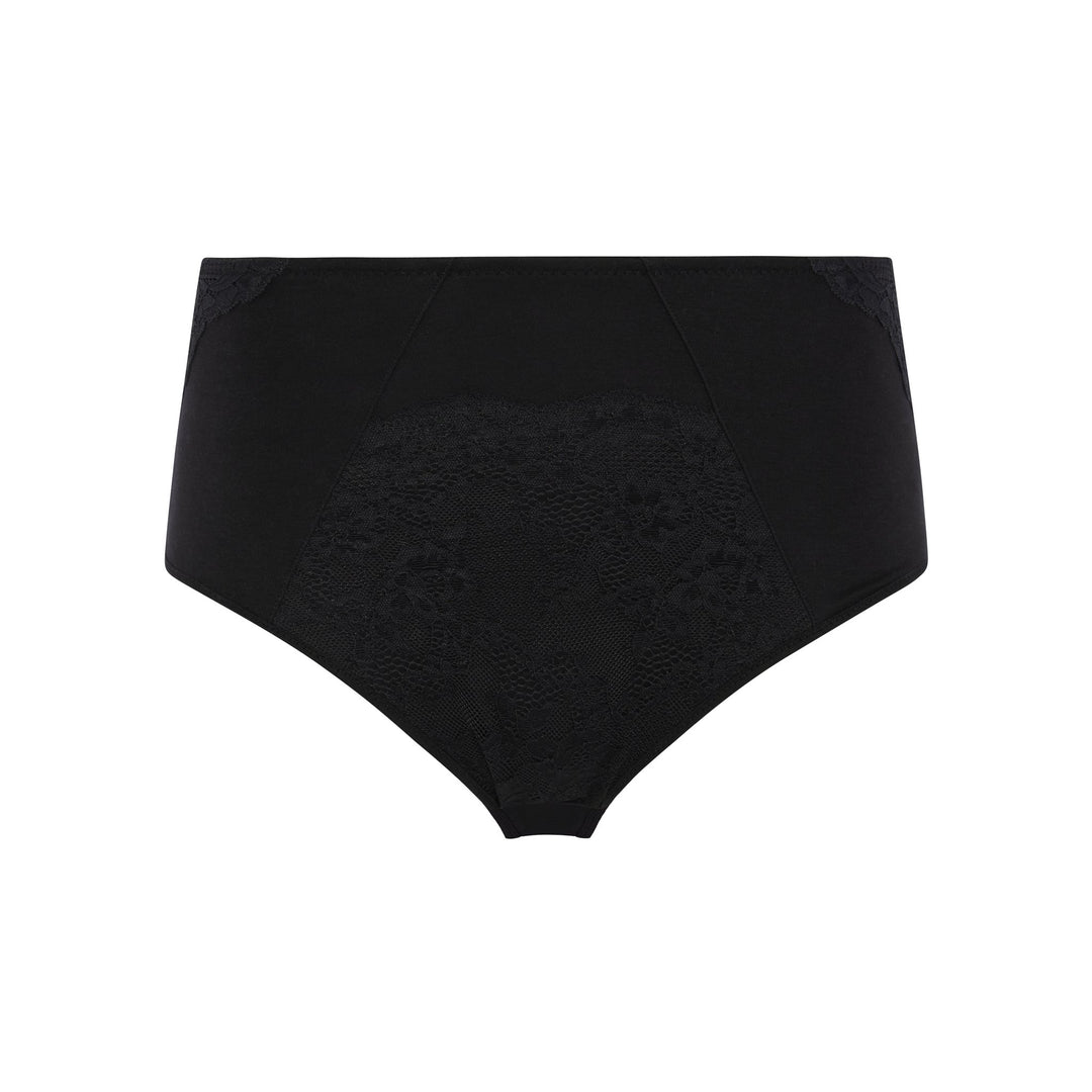 Fuchsia high waisted silk and organic cotton full brief in black, front view, JulieMay Lingerie