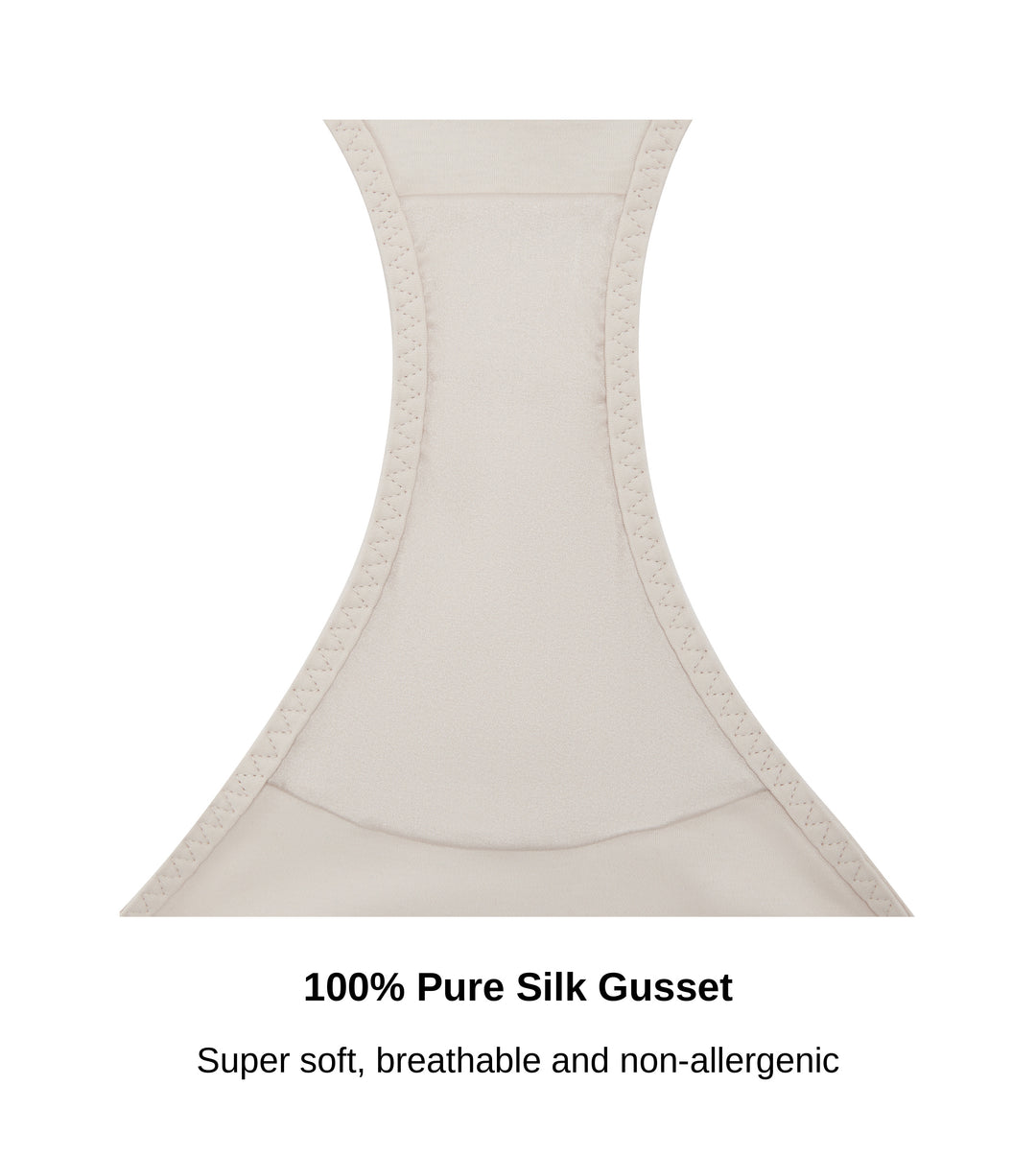 Close-up of the 100% pure silk gusset on the Glacie organic cotton brief, JulieMay Lingerie