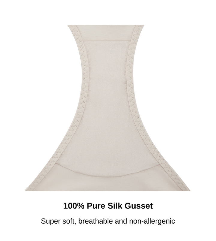 Close-up of the 100% pure silk gusset on the Glacie organic cotton brief, JulieMay Lingerie