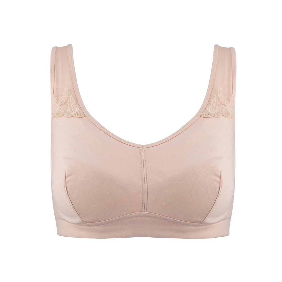 Ornate Comfort Silk and Organic Cotton Non Wired Bra in Peach Pink, view 4 – Juliemay Lingerie