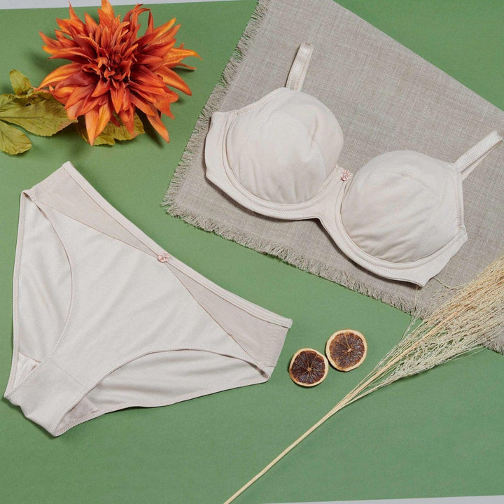 Ivory Underwired Silk and Organic Cotton Full Cup Bra with removable paddings, view 2 – Juliemay Lingerie