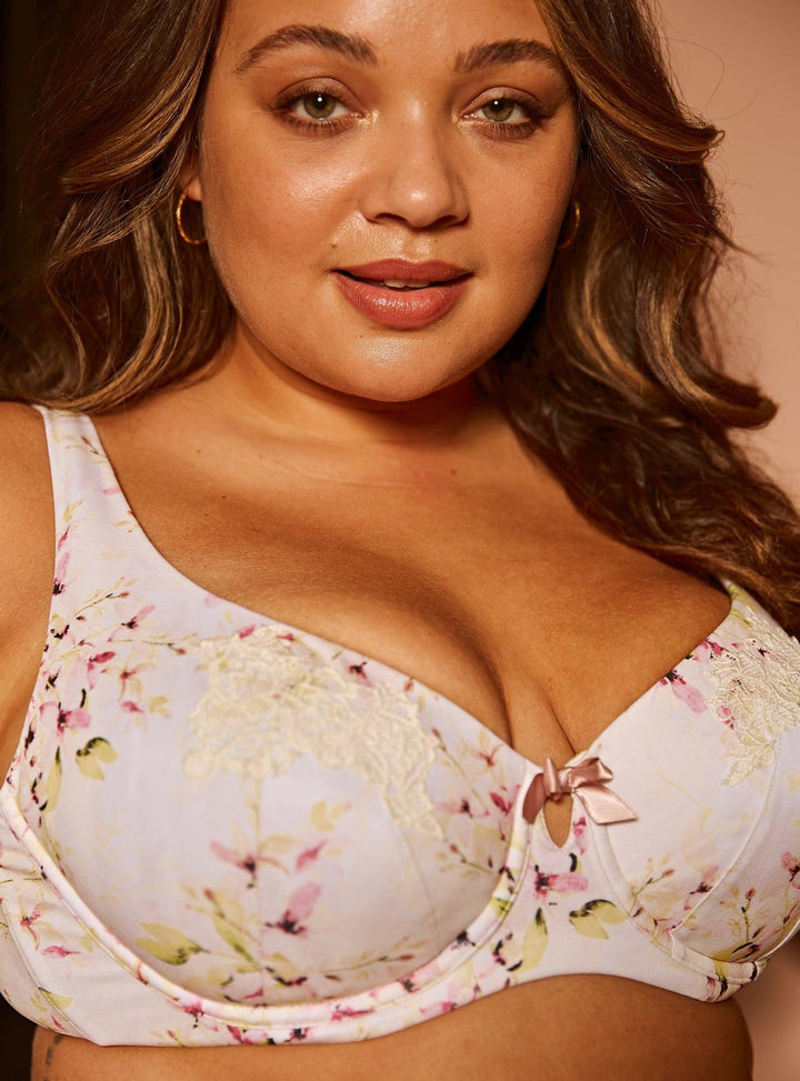 Sunbleached Floral Silk and Organic Cotton Supportive Bra, view 3 – Juliemay Lingerie