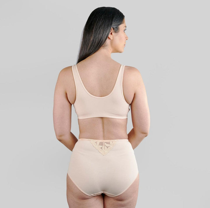 Ornate Comfort Silk and Organic Cotton Non Wired Bra in Peach Pink, view 3 – Juliemay Lingerie
